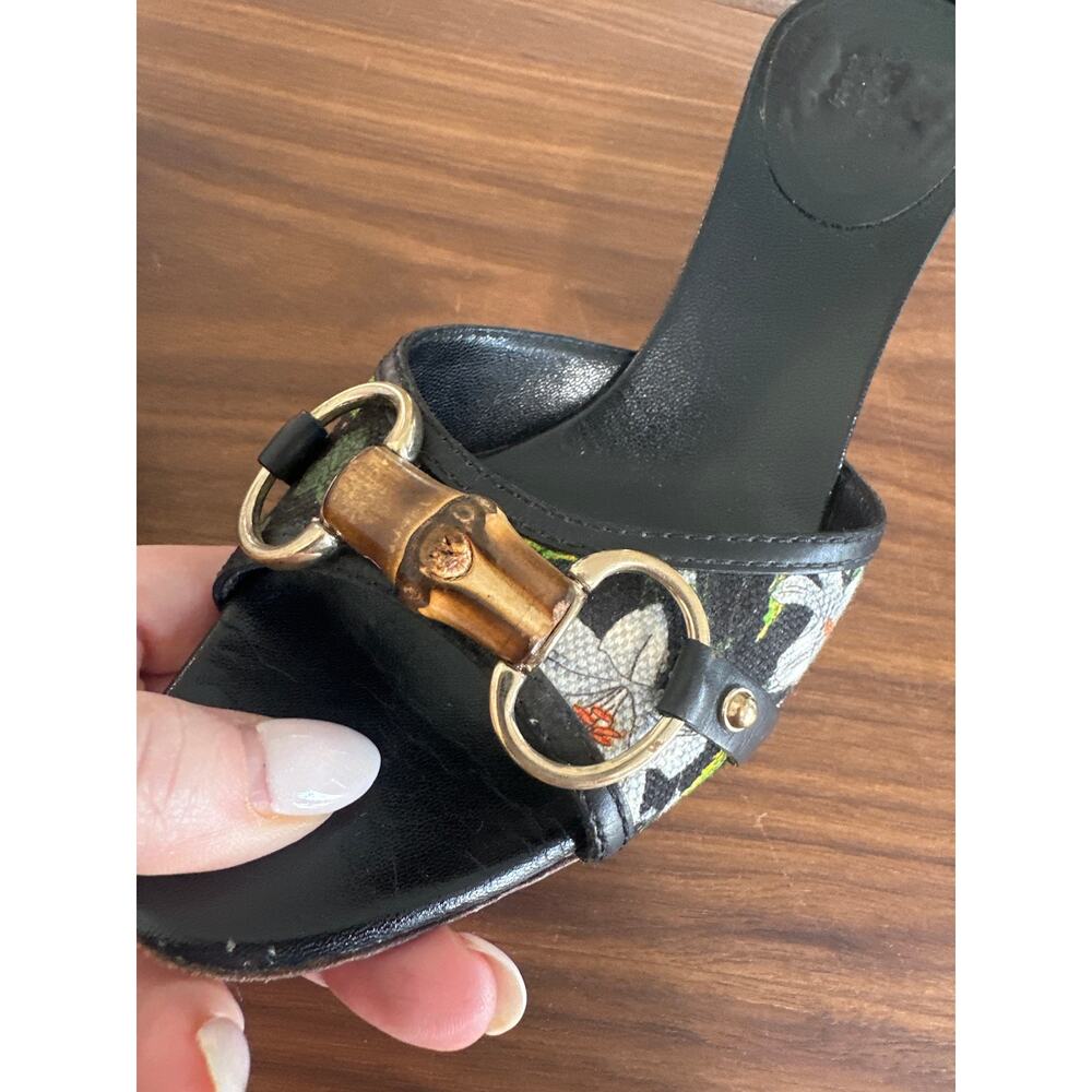 Gucci Bamboo Horsebit Floral Mule Heels Size 5.5 - Picture 3 of 10